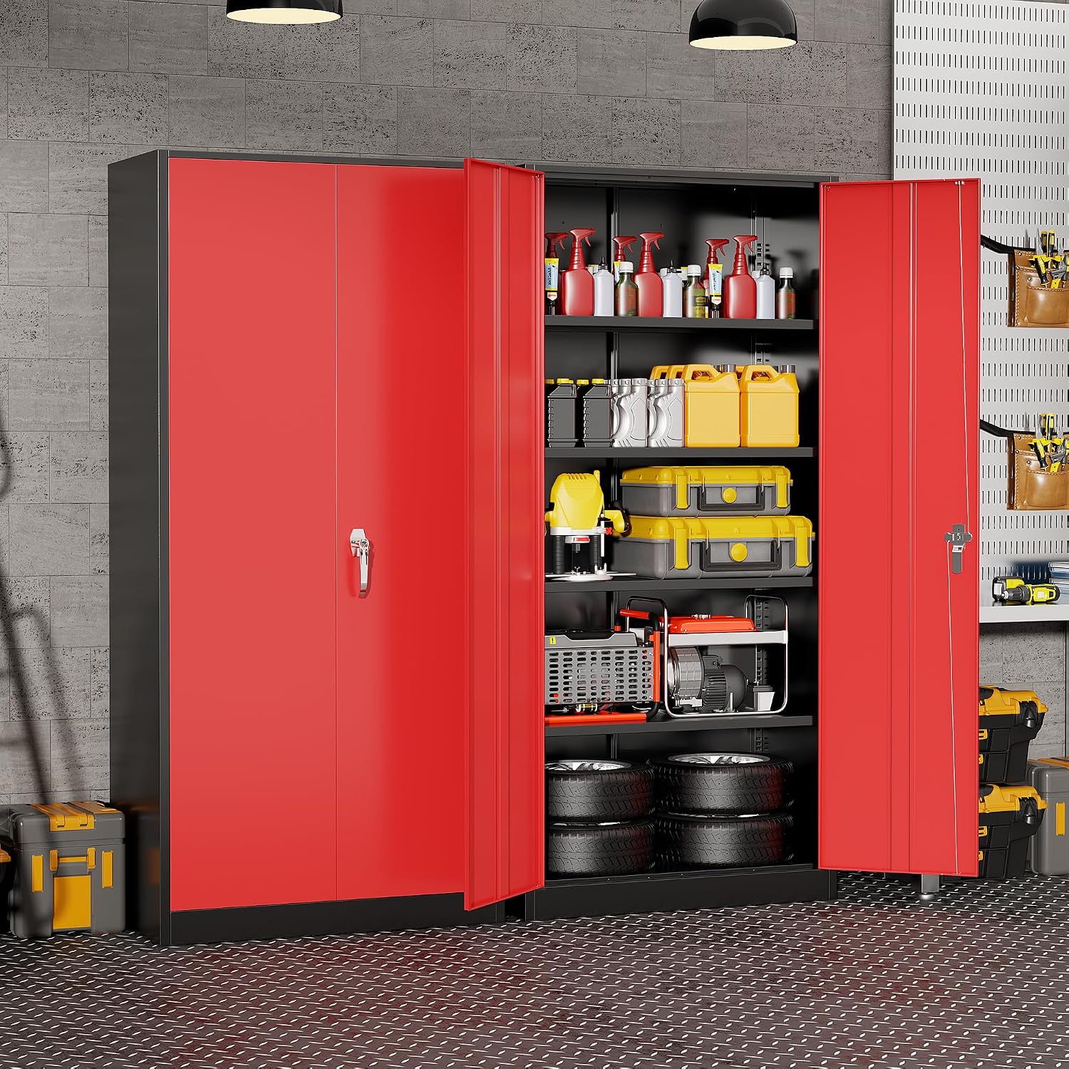 헤비 듀티 메탈 차고 보관 캐비닛, 2도어 스틸 잠금식 - Workshop Tools Cabinet 리뷰 및 가격